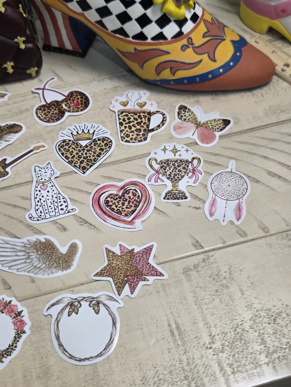Leopard Print & Boho Sticker Lot - 24 Count NEW